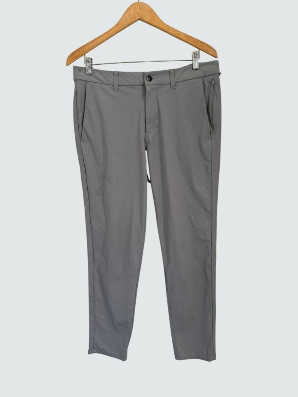 Slim Fit Gray Casual Pants With Buttoned Back Pockets & Belt Loops - Size 34 Men